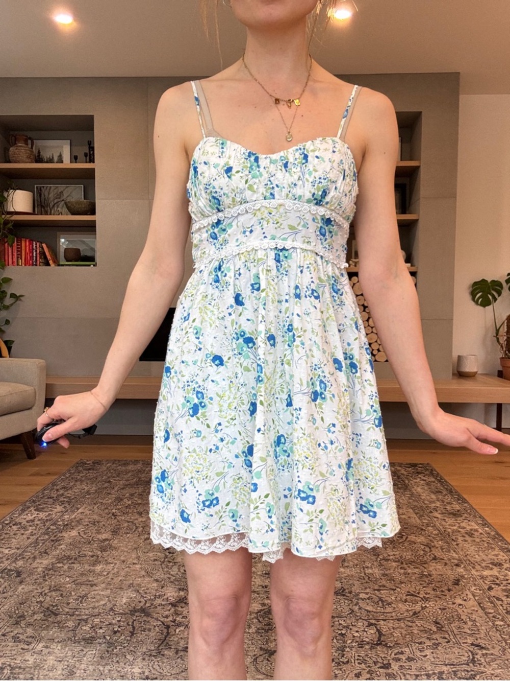 Vintage Cotton Floral Sundress with Blue & Green Print xs - Picture 4 of 14